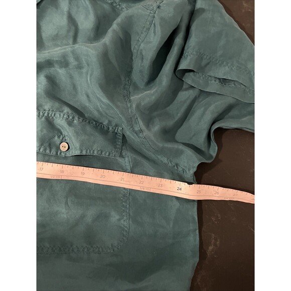 Vintage Substudio Silk Shirt Mens L Teal Green Button Up Short Sleeve‎ Pockets - Picture 9 of 11